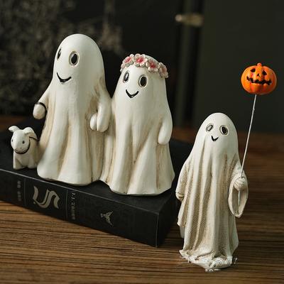 Halloween Ghost Figurine Decoration Resin Pumpkin Spooky Statue Home Ornaments Desktop Bookshelf Holiday Scene Ghost Props Decor