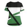 Women's Loose Short Sleeved Fashionable Square Printing V-neck Buttonable Side Slit Top T-shirt