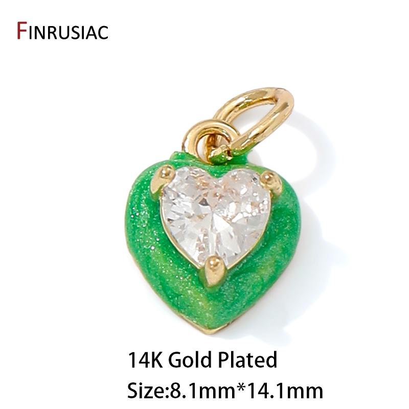 

14K Gold Plated Brass Enamel Heart Charm For Jewelry Making,Inlaid Zircon Pendant For DIY Necklace Bracelet Making Accessories 2 pieces