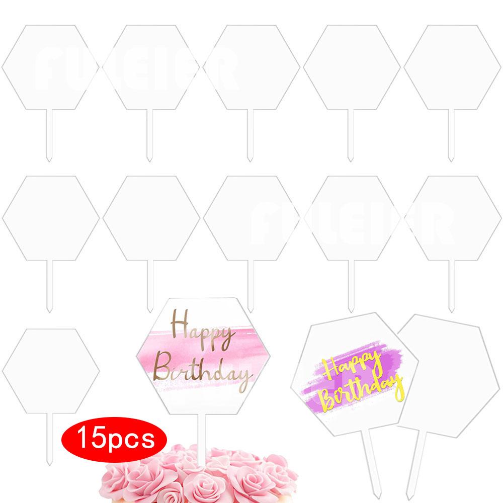 15pcs DIY Cake Tool Birthday Acrylic Cake Topper Blank No Texts Acrylic Board For Baking Wedding Cake Decorations Tool Indicator