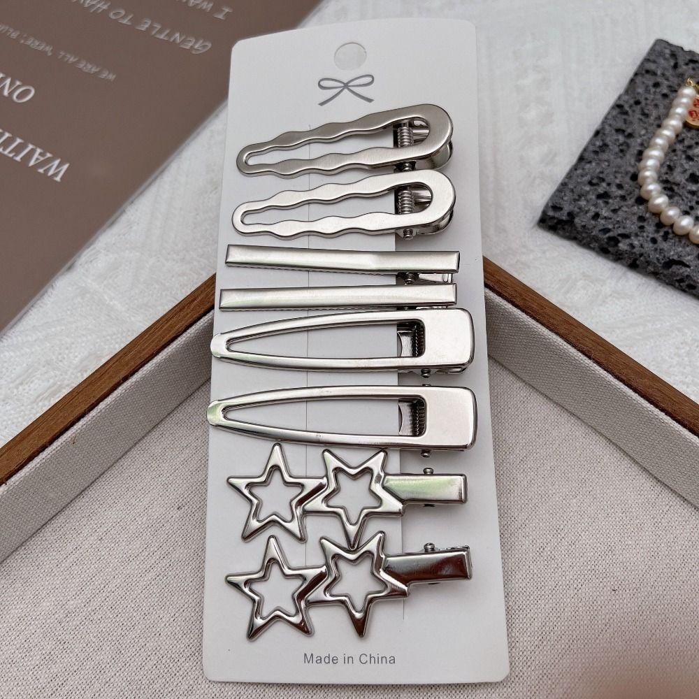 8Pcs/Set Duckbill Clip Girls Hairpins Metal Bangs Barrettes Retro Y2K Hair Clip Set  Women Girls
