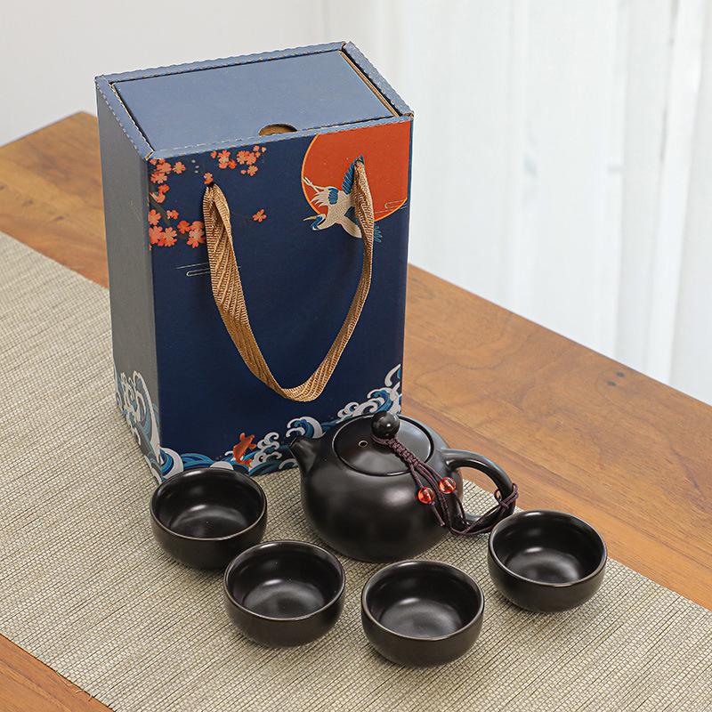 

Керамический чайный набор для кунг-фу, один чайник, две чашки, четыре чашки, сопутствующие подарки для мероприятий в сфере недвижимости