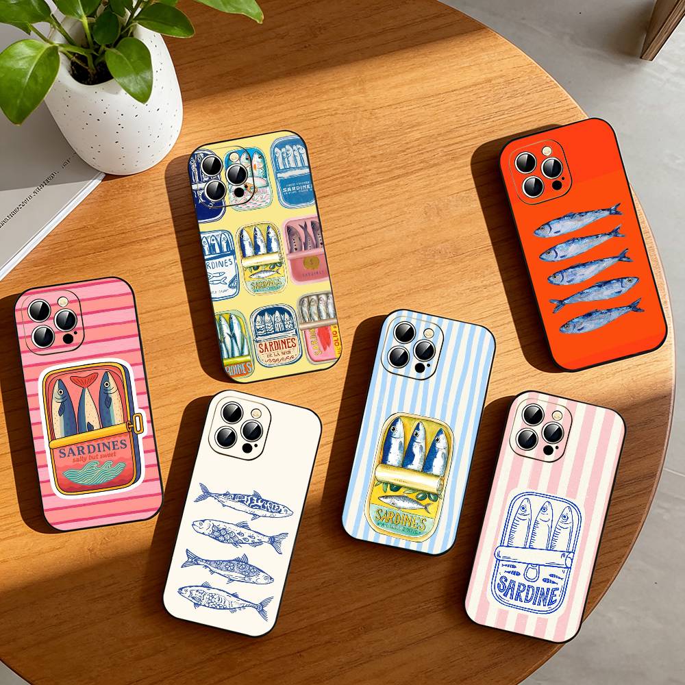 S-Sardines F-Fish Art Phone Case For iPhone 17, 16,15,14,13,12,11 Plus,Pro Max, Others Soft Black Cover