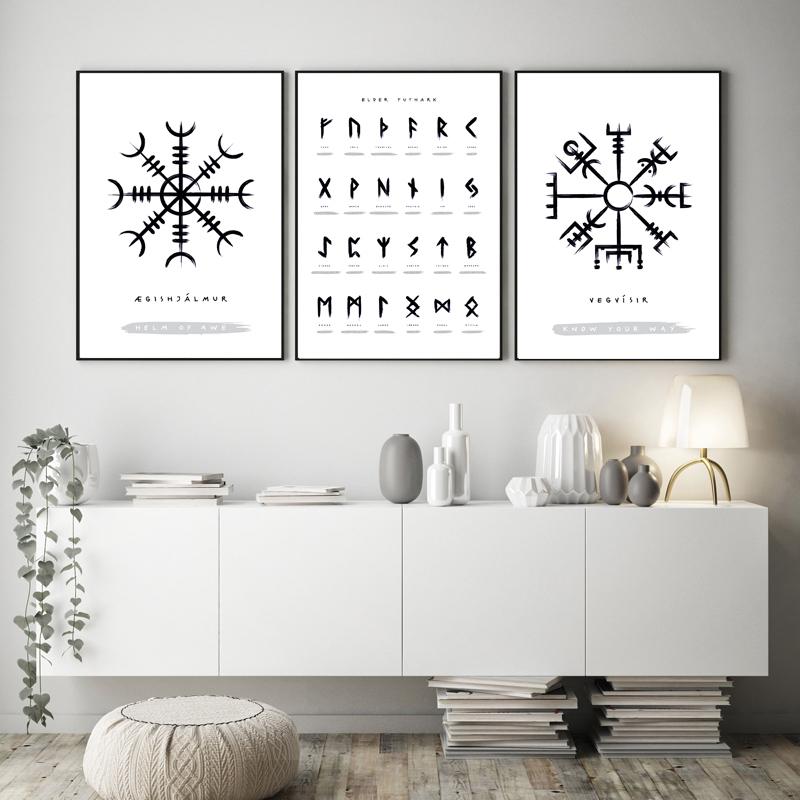 RUNES Posters and Prints Viking Scandinavian Old Norse Elder Futhark Runes Wall Art Print Pictures Canvas Painting Room Decor