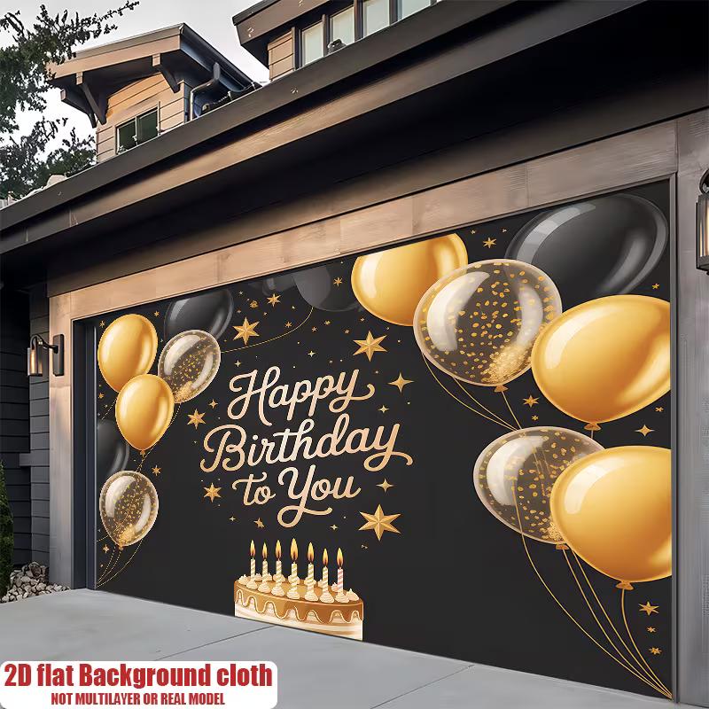 2D Happy Birthday To You Black Gold Balloon Background Cloth Birthday Party Decoration