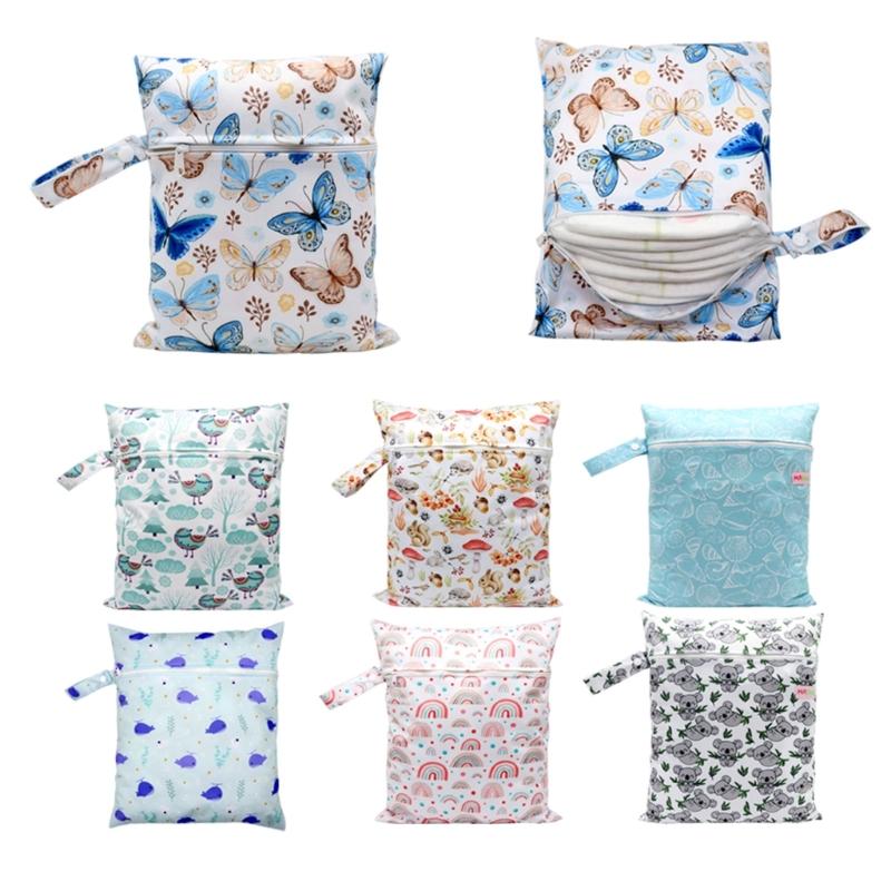 Compact & Lightweight Baby Diaper Bag Cute Cartoon Print Wet Dry Nappy Storage Bag with Handle for Fashionable Parents