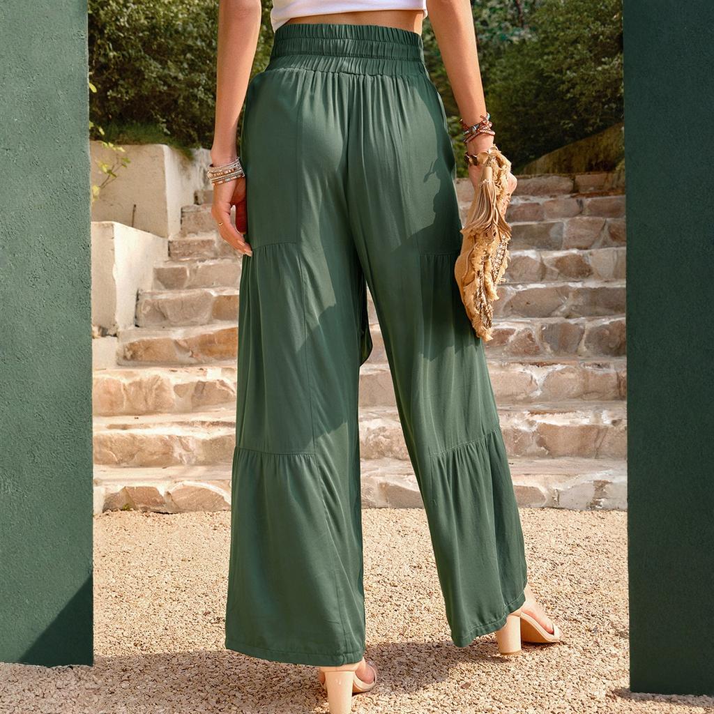 Women's Drawstring High-waisted Casual Wide-leg Trousers