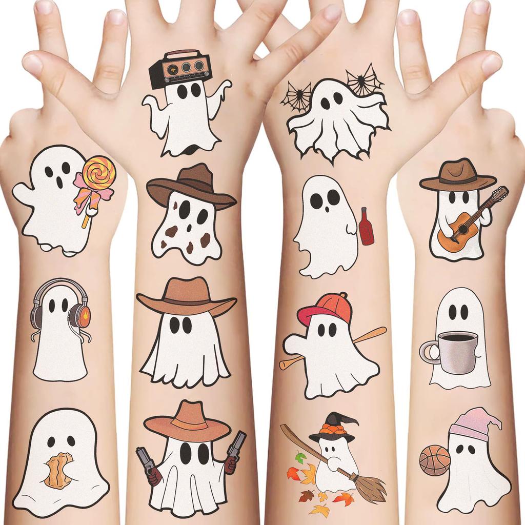 10Pcs Halloween Cute Ghost Temporary Tattoo Stickers Cartoon Horror Tattoos Stickers Waterproof Funny Decals For Kids Gift