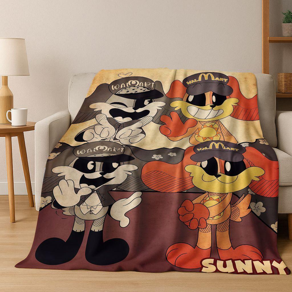 Cartoon S-Smiling C-Critters Craftycorn Catnap Art Flannel Blanket,Cozy Soft Throw Blanket for Home Bedroom Bed Sofa Cover Gift