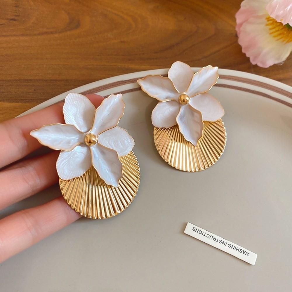 Shell Shape Floral Ear Studs Oil Drip Ear Pendant Orchid Flower Shell Earrings Summer