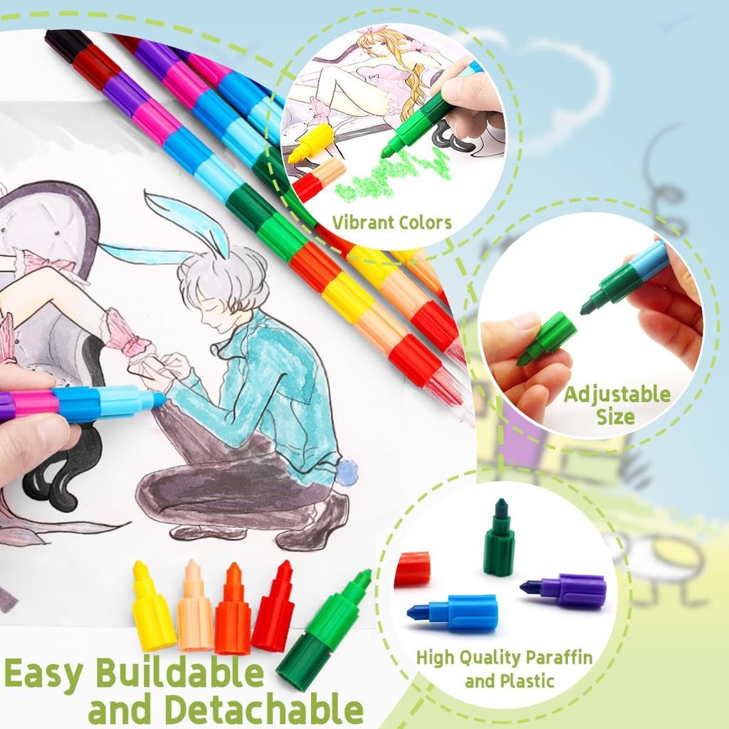 15 Pcs Stacking Crayons 12 Colors Buildable Crayons Set Colorful Drawing Crayons Party Favors DIY Rainbow Painting Pencils for School Office Birthday