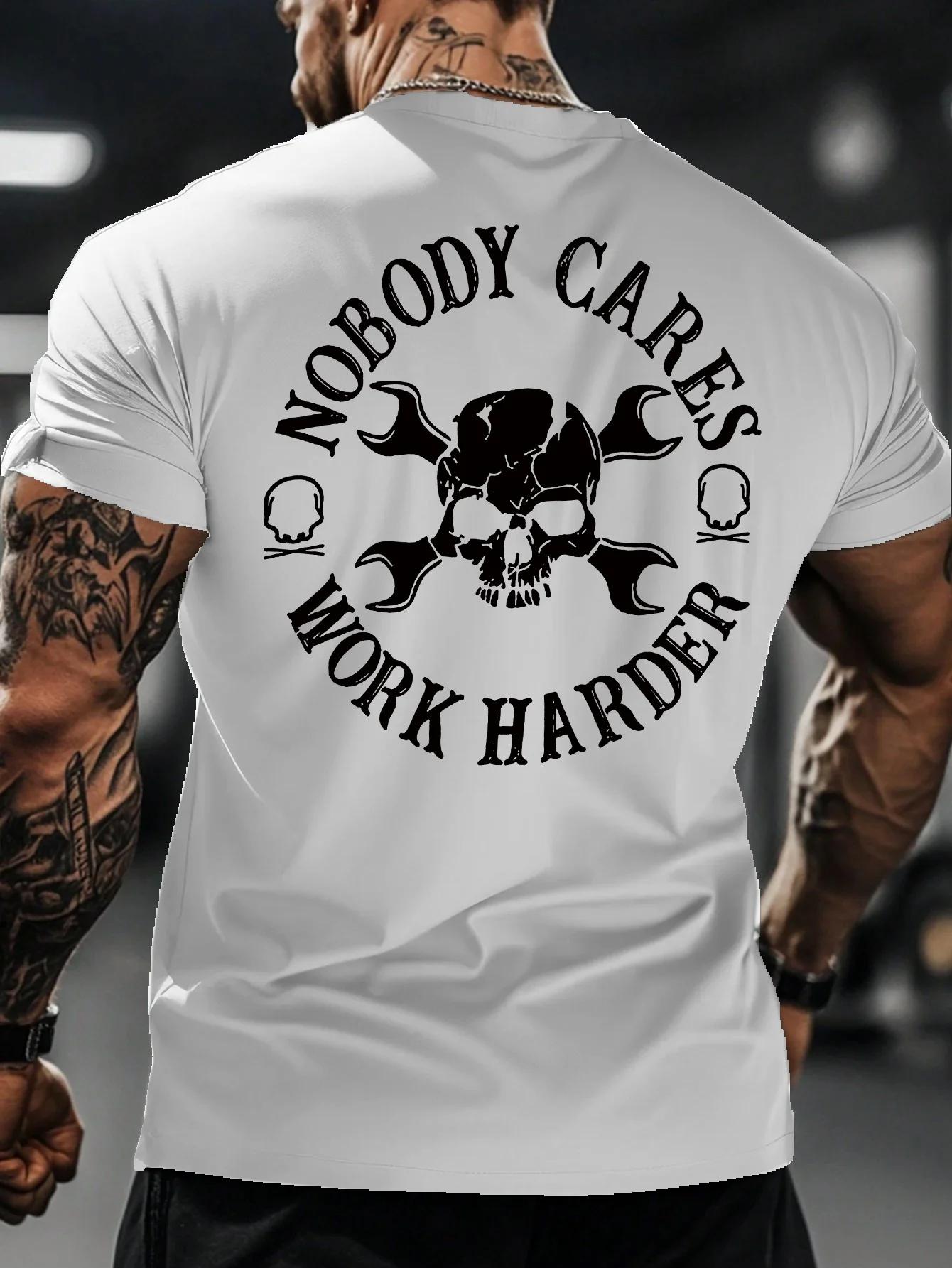 2026 New Year Hot Sale Men s Spring and Summer New Sports and Leisure Men s T-shirt, NOBODY CARES WORK HARDER S разноцветный