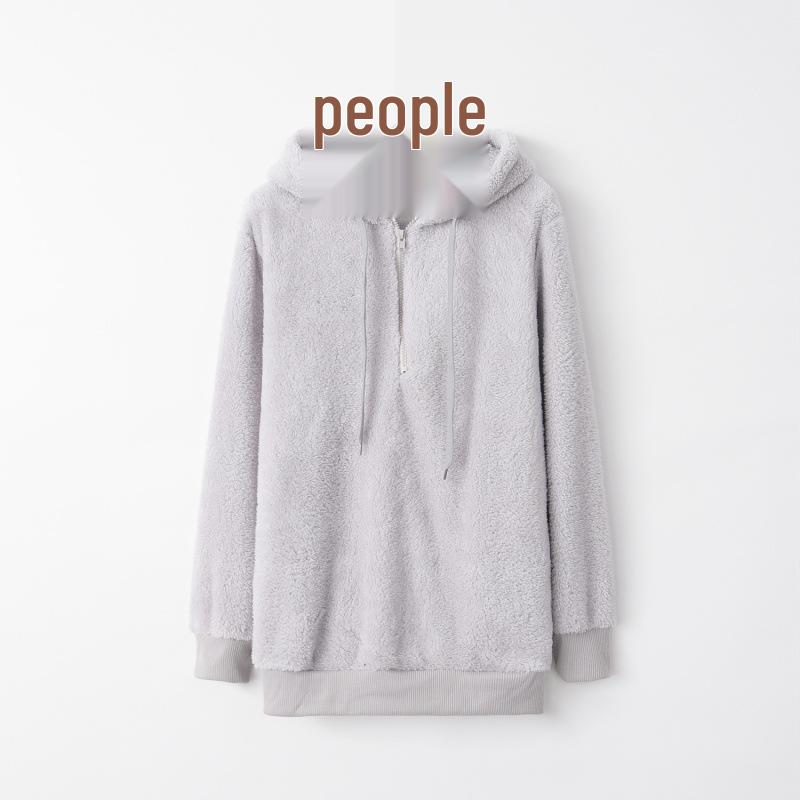 European and American Women's Solid Color Long Sleeve Hooded Fleece Sweatshirt Jacket (2024)