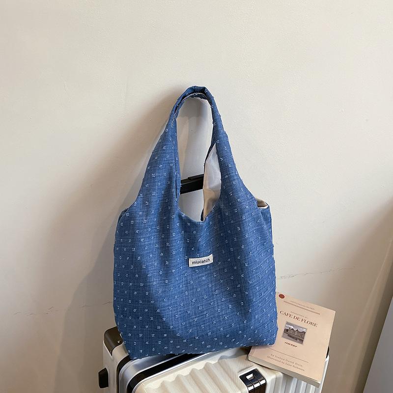 

Casual large-capacity tote bag women s new fashion retro shoulder bag niche design commuter bag синий