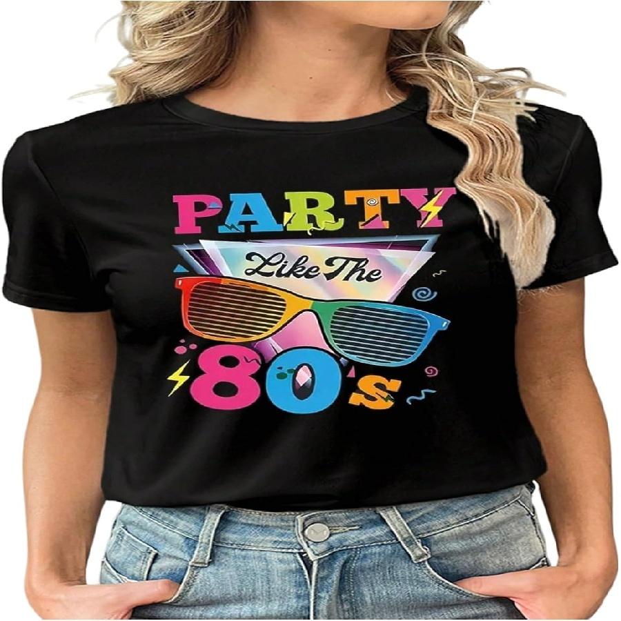 BEAUDRM Women's Letter Print T Shirt Crew Neck Short Sleeve Graphic Tees Casual Funny Tops, Black, Small