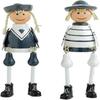 2024 2pcs Wooden Long Leg Dolls Nautical Foot Hanging Dolls Puppet Mediterranean Sitting Sailor Desktop