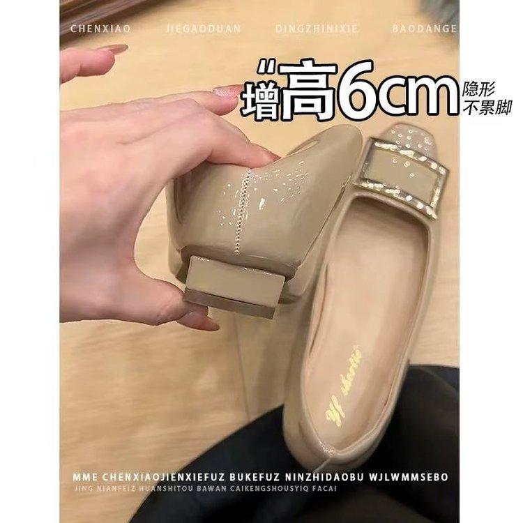

Cowhide version~ Leather grandma shoes inner height increase 6CM metal square buckle temperament square head professional commuting versatile single s 40