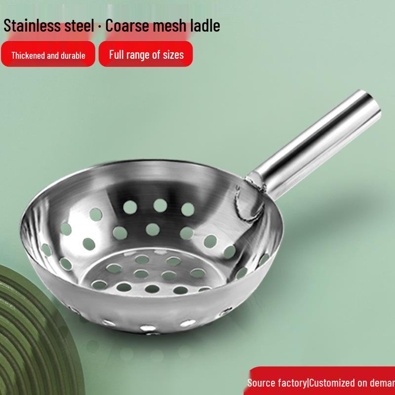Stainless Steel Large Hole Strainer Ladle for Liangfen, Sweet Potato Starch, Dumpling Soup, and Noodles.