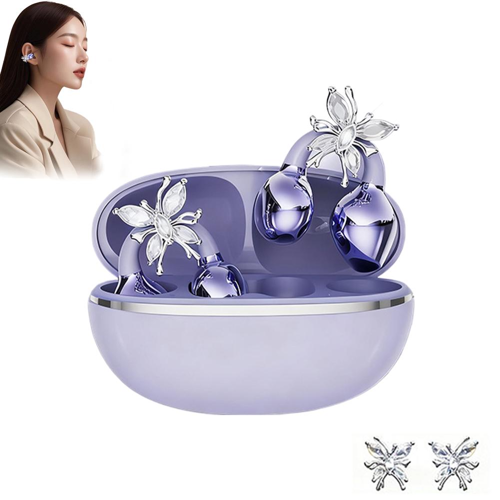 Sports Bluetooth Headphones For TWS Wireless Ear-clip Earbuds Intelligent Noise Cancellation Butterfly Diamond Buckle Decoration