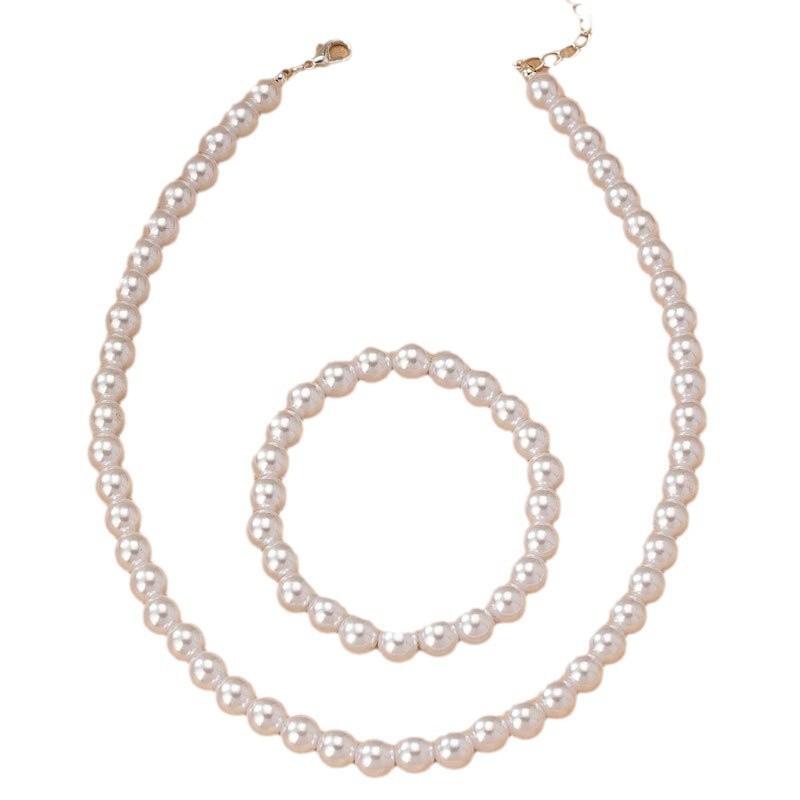 Retro Imitation Pearl Necklace Bracelet Stud Earrings Three-piece Set Elegant Temperament Pearl Set Chain Accessories