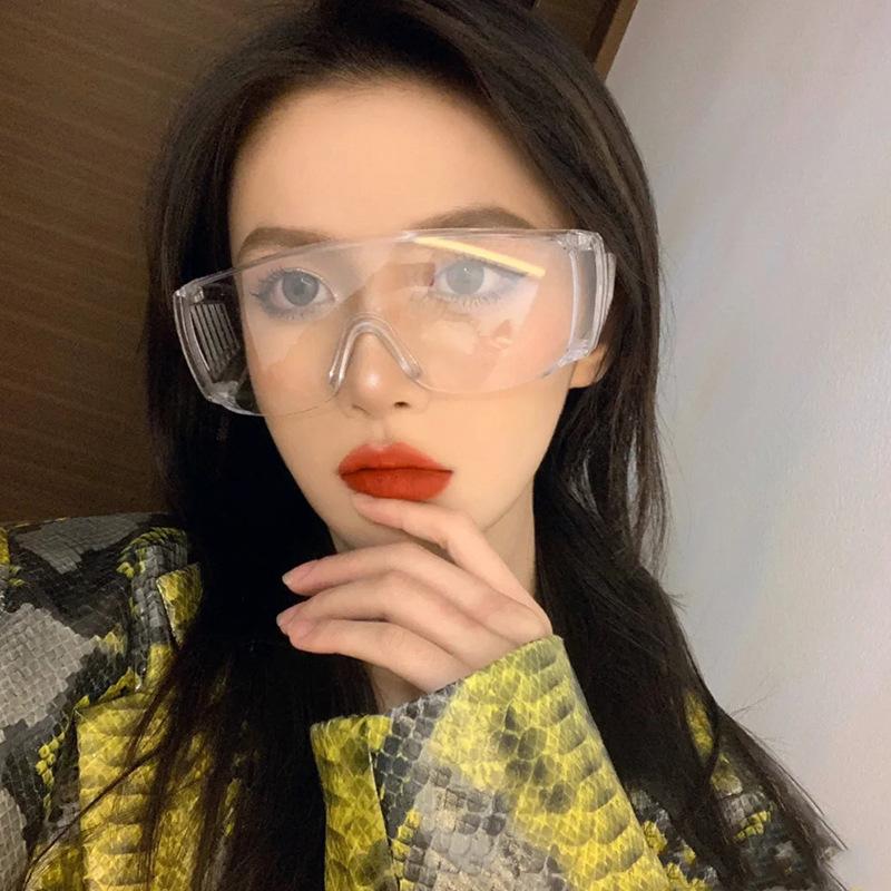 Cool anti-splash and dustproof glasses, transparent large-frame trendy personalized glasses for men and women, stylish protective goggles and