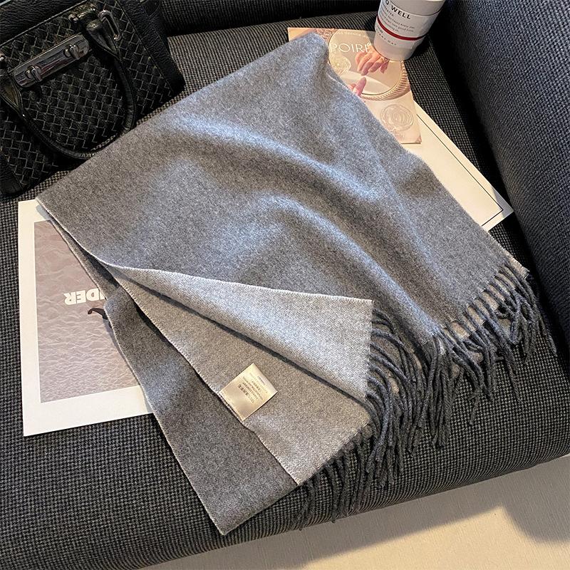 Autumn and Winter All match Pure Wool Scarf Women's New Comfortable Australian Wool Two Color Scarf Warm Thickened Korean Style Shawl