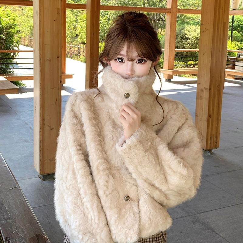 Winter stand-up collar lapel thickened fluffy environmentally friendly flower fox mink small short high-end fur integrated jacket women