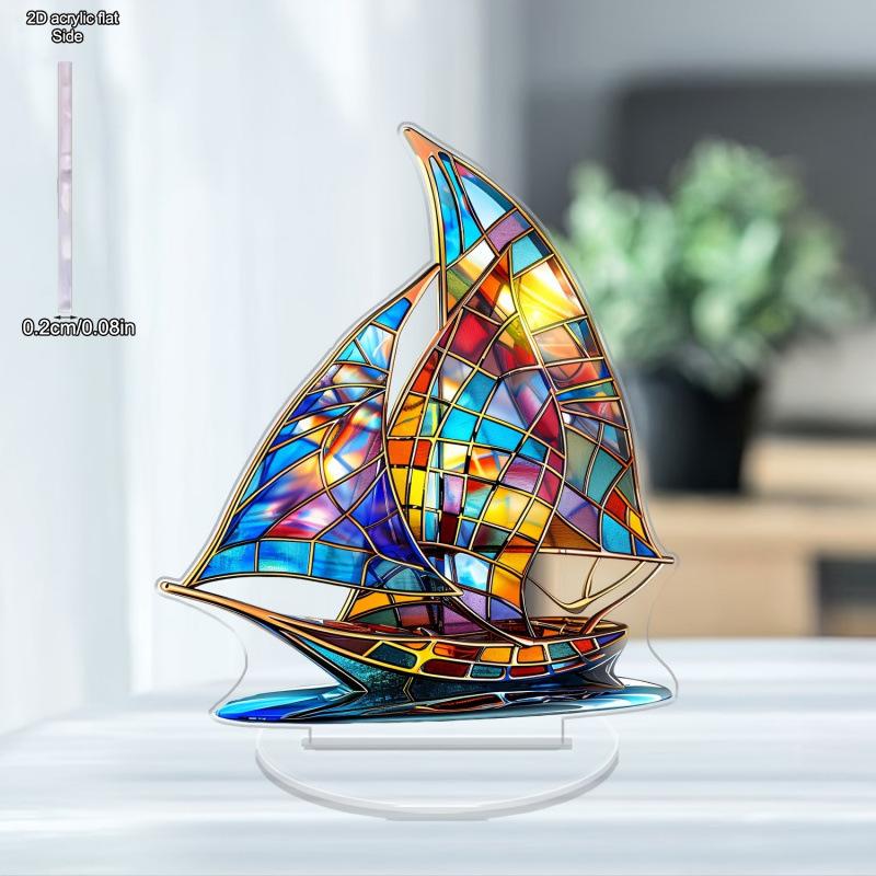 

2D Flat, Colorful Sailboat Acrylic Desktop Decoratio, with Base, Suitable for wall decoration, porch, room, villa, accents Home, Hallway, or Workplace 20*17CM