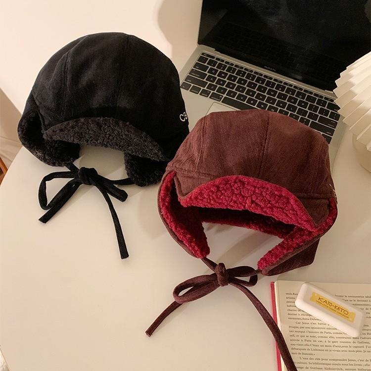 Japanese Sweet and Versatile Corduroy Lei Feng Hat Autumn and Winter Outdoor Ear Protection Hat Windproof Retro Warm Hat Women