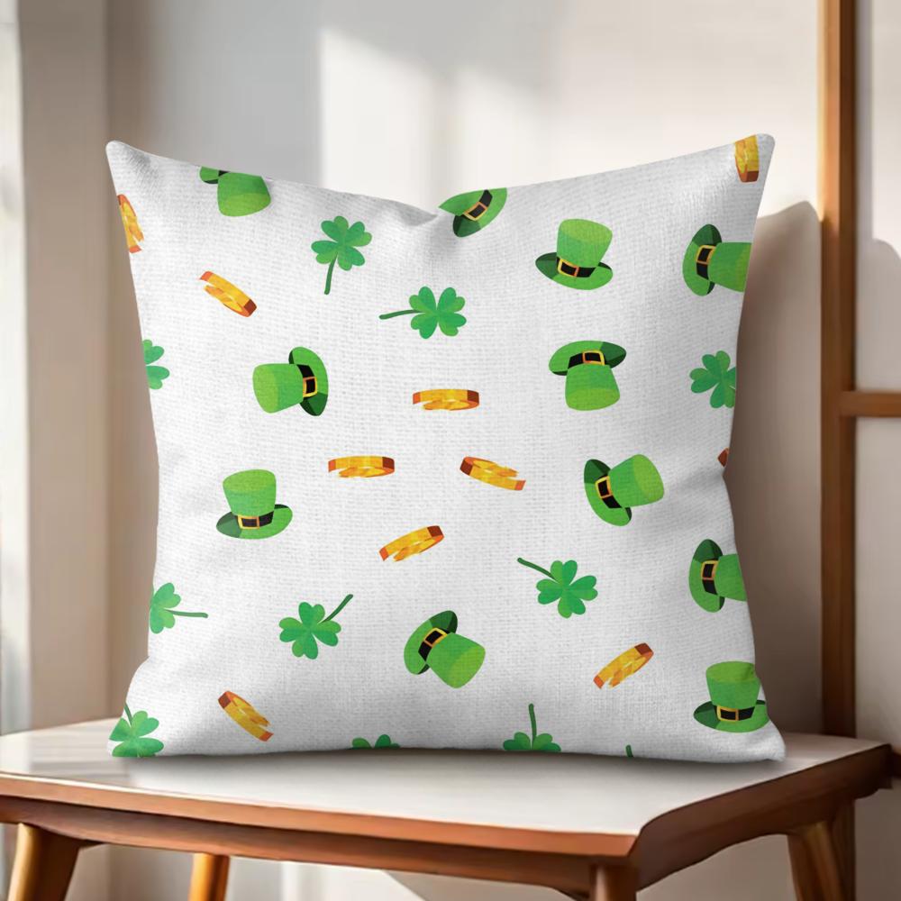 Funny St Patricks Day Cushion Cover Natural Linen Organic Fabric DoubleSided Printing Couch Pillow Covers Home Decor