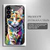 Colorful Cat Black Tempered Glass Phone Case Suitable for Samsung Galaxy S26 S25 S24 S23 S22 S21 S20 FE/Ultra/Plus Anti Fall