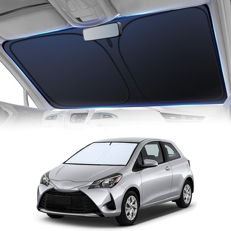 Windshield Sun Shade For Car, 4-Layer Reflective Sunshade Blocks Heat & UV, Sun Shade Windshield Keeps Interior Cooler, Pop-Up Design, Folds Quickly