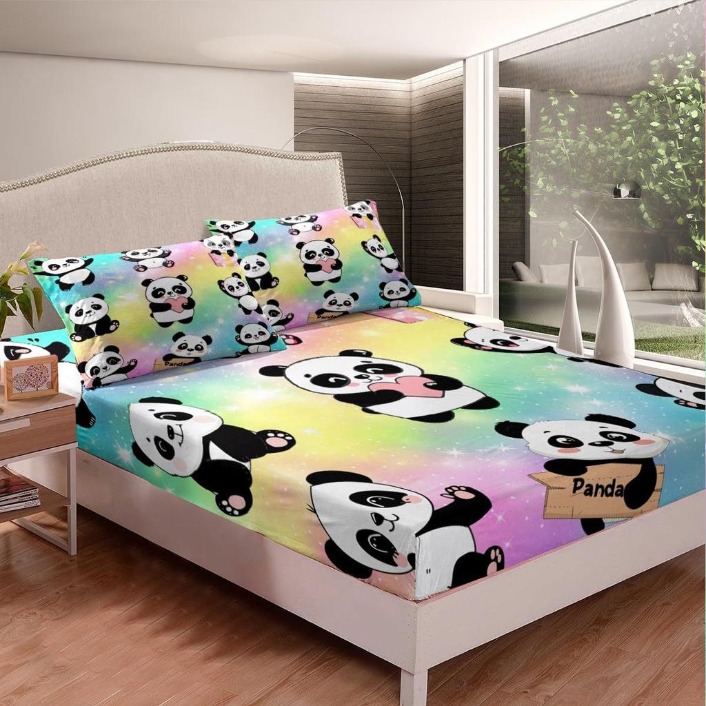Cute Cartoon Panda Pattern Bed Hat Four-Piece Bedding Set Bedroom Dormitory Bedding Decoration