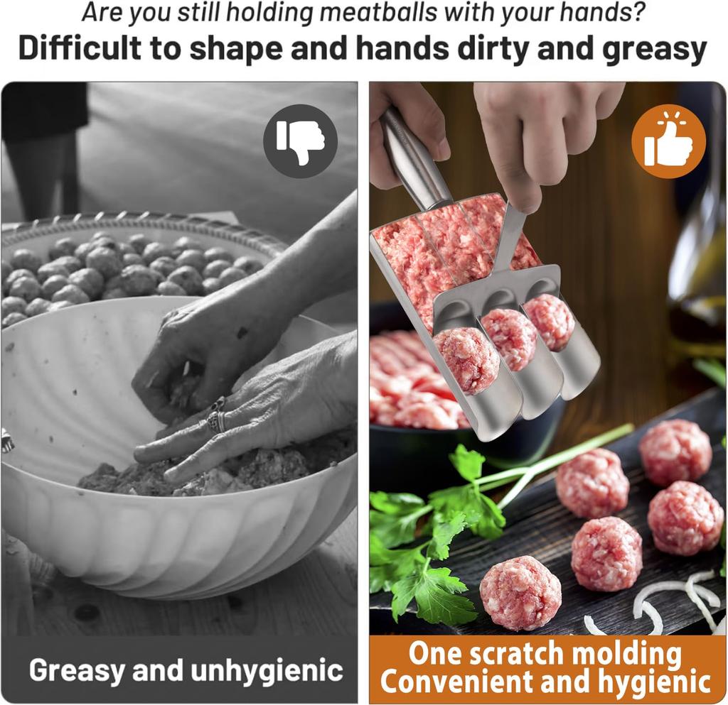 3 Link Meatball Maker Stainless Steel Meatball Mold A Meatball Scoop for Easy Homemade Salad Balls Perfect for Family Cooking