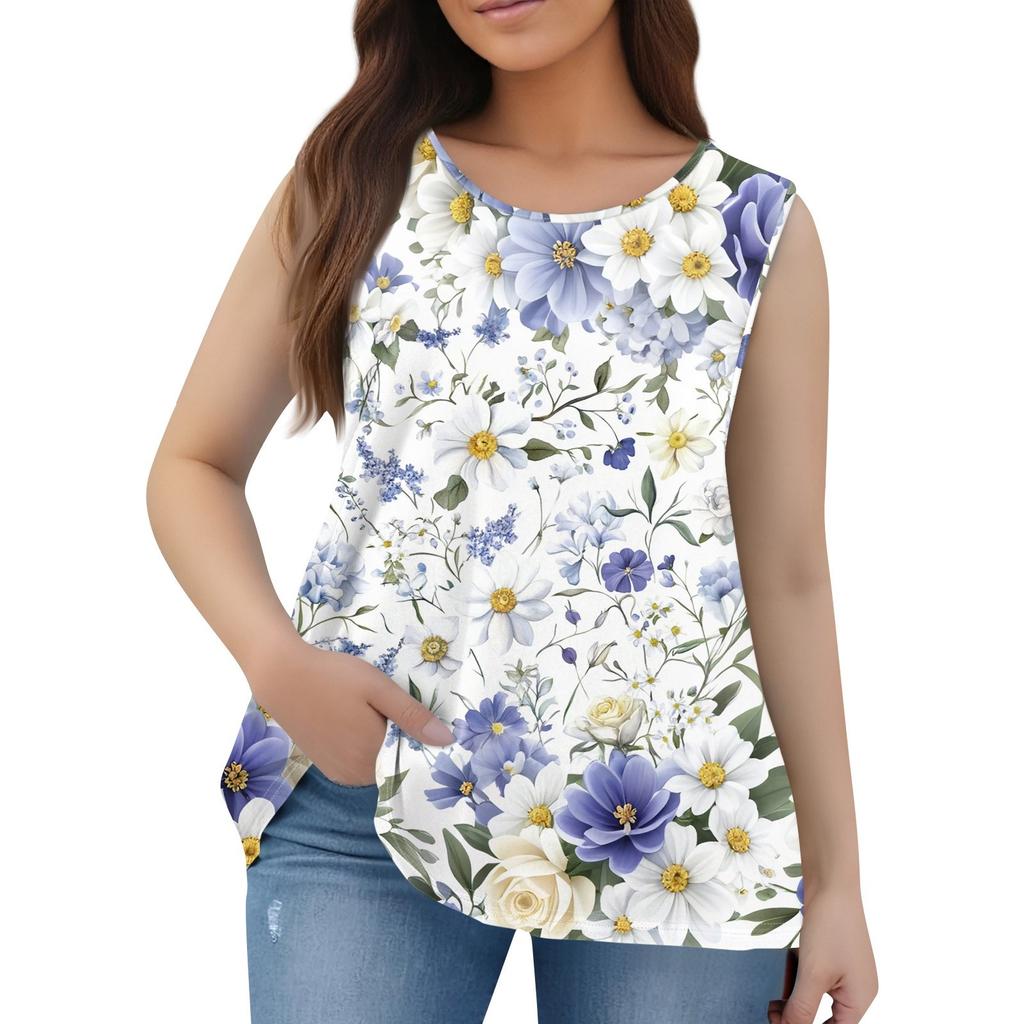 Damenmode Übergröße Rundhals Ärmellos Lässig Print Lockerer Pullover