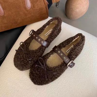 Fashion Fur Women Flats Shoes Bow Suede Loafers Short Plush Casual Sport Shoes 2025 Winter Woman Sneakers New Fashion Walking Zapatos
