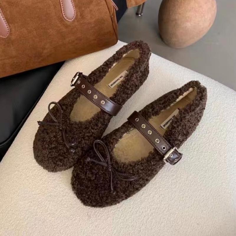 Fashion Fur Women Flats Shoes Bow Suede Loafers Short Plush Casual Sport Shoes 2025 Winter Woman Sneakers New Fashion Walking Zapatos