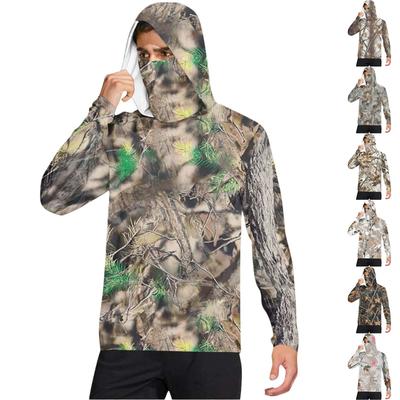 Men's Casual Leaf Camouflage Print Hooded Long Sleeve Sun Protection Shirt Lightweight Breathable Outdoor Pullover