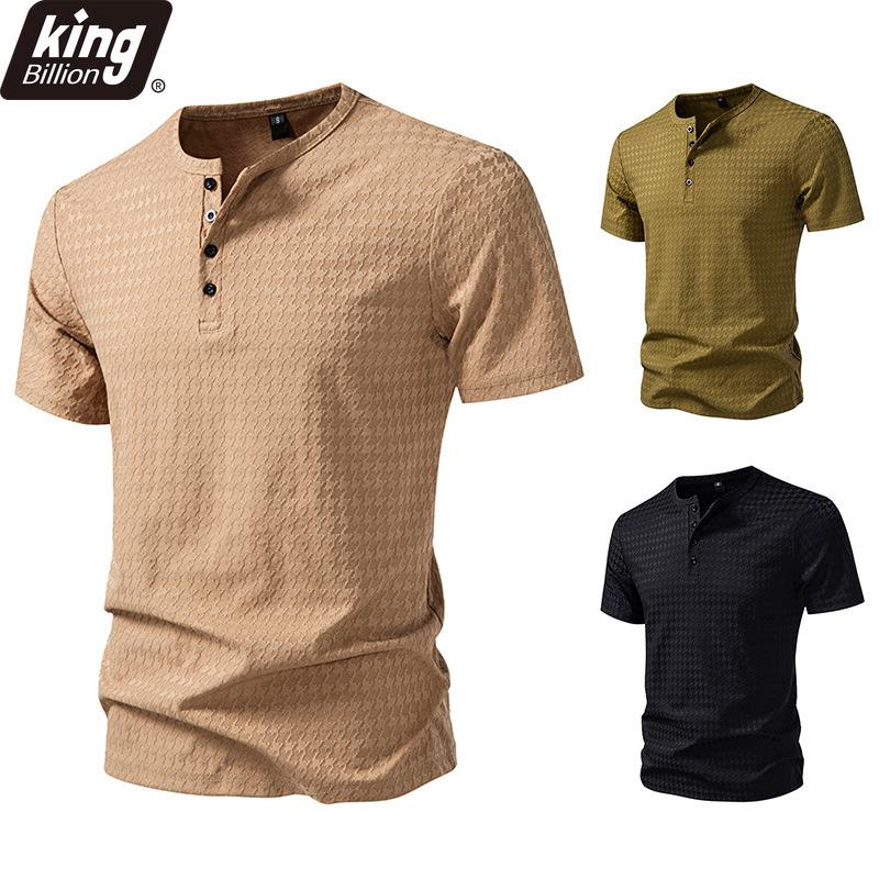 Men's Houndstooth Jacquard Henley T-Shirt - 4-Button Placket Short Sleeve Casual Slim Fit Daily Tops In 3 Versatile Color Options