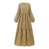 Women Maxi Dress O Neck Long Sleeve Loose A-line Big Hem Dot Print Vintage Soft Patchwork Dubai Turkey Abaya Long Robe Dress