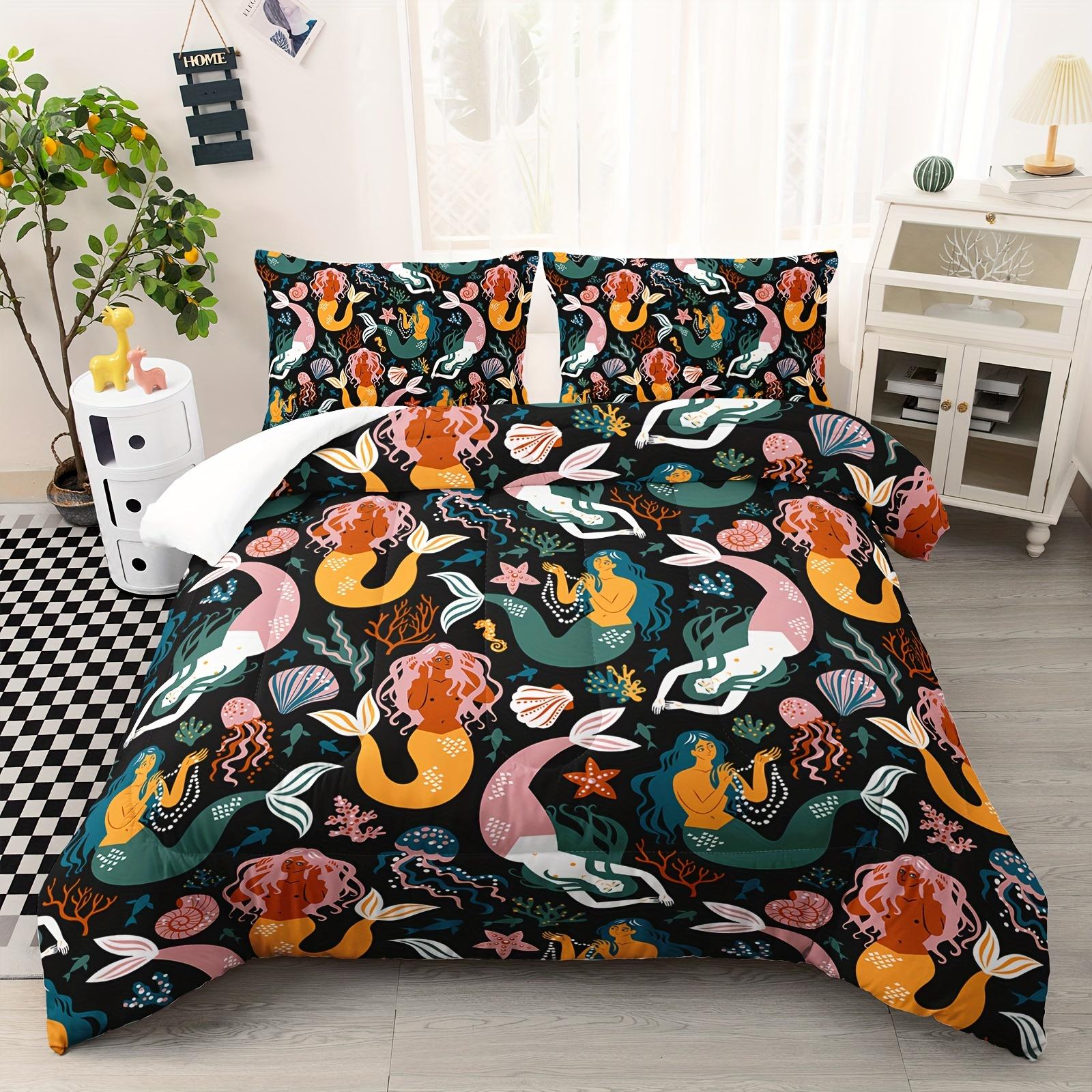 

Mermaid Comforter Set 3pcs Mermaid Bedding Set 3D Colorful Mermaid Bedding Set Bedroom Decor Quilt Set 2 Pillowcases EU Twin(135x200cm)