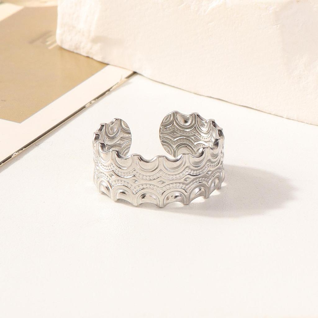 European Chic Irregular Open Ring Set with Creative Convex-Concave Texture for Women