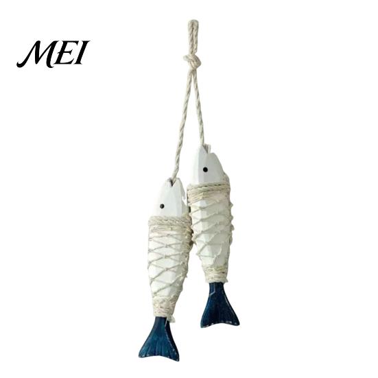 School Classroom Wall Art Rustic Nautical Wooden Fish Decor, Coastal Beach Style Hanging Unique Housewarming Gifts Ornament with Fishing Net for Lake