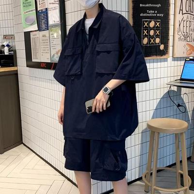 Men's Summer Casual Sportswear Set: Cross-Border Short-Sleeved Shirt and Shorts - Cool and Handsome Street Style Workwear.