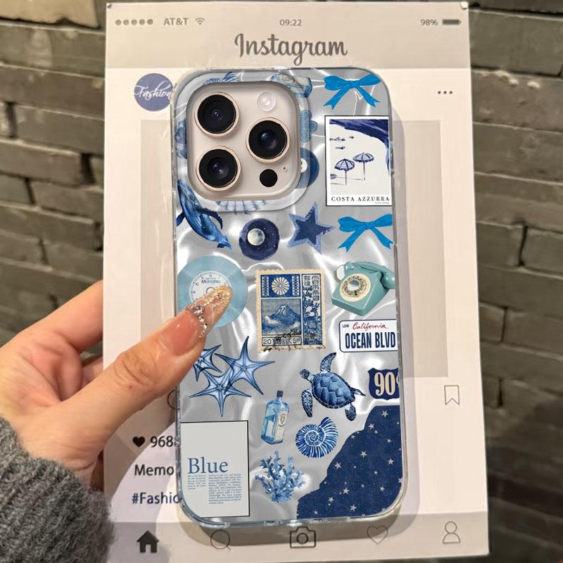 Summer Seashell Starfish Girl Phone Case For Apple iphone 15 16 14 13 Pro Max 16e 12 11 7 8 Plus XR SE Water Texture Funda Cover