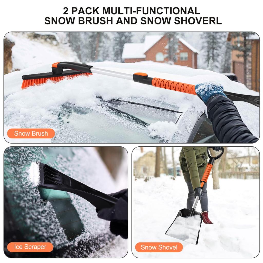 Odoland Telescopic Snow Shovel Snow Rotating Snow and Defrost Made of Lightweight Aluminum Alloy and Assembly Includes a Car Snow Snow and Car Shovel