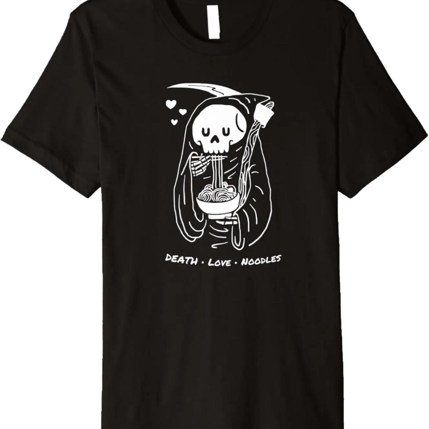 Death Love Noodles Cute Funny Cartoon Reaper Eating Ramen Premium T-Shirt S