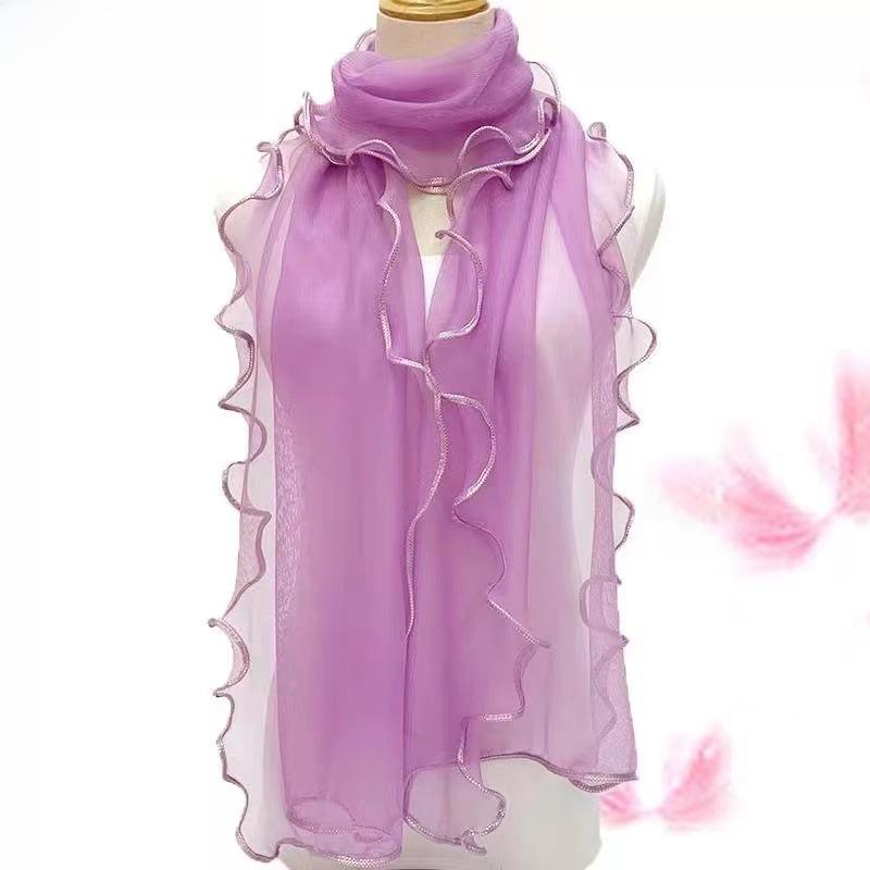 Gold Silk Ruffled Scarf: Elastic, Warm, and Curled for Dance or Daily Wear