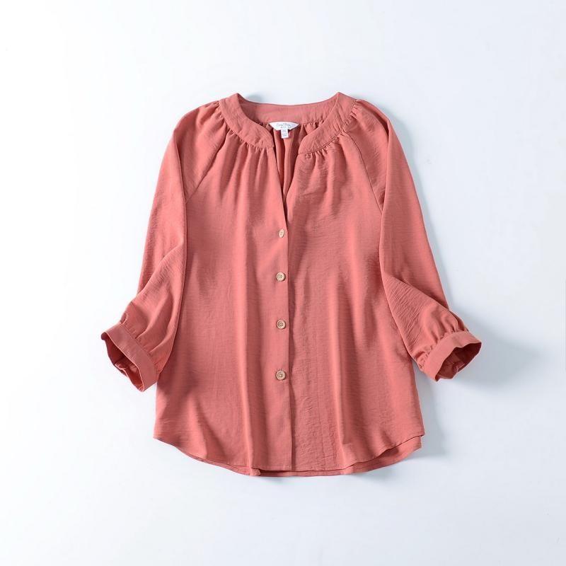 

Spring Loose Small V-neck 3/4 Sleeves Fat mm Chiffon Shirt Watermelon Red S