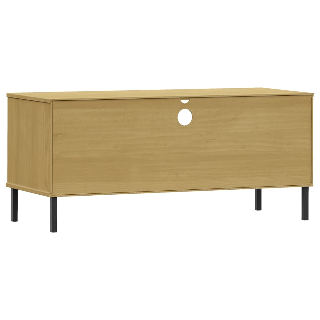 Oslo TV Cabinet with Metal Legs Brown Solid Pine Wood
